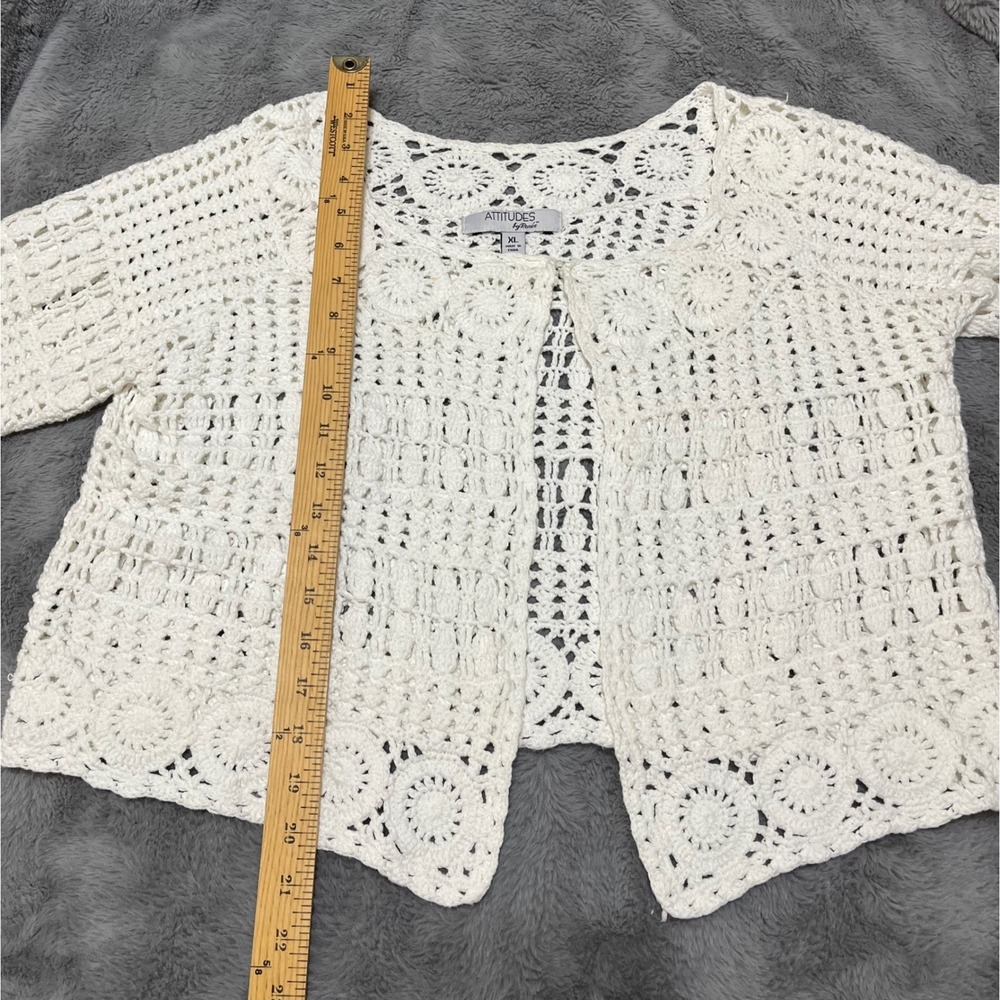 ATTITUDES by Renee Crochet  Cottage core SPRING Sweater White Open Front XL - Picture 8 of 8